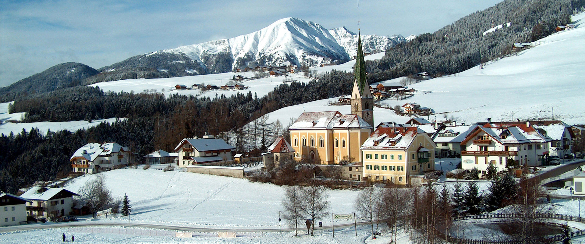 View of Terenten with parish church in winter