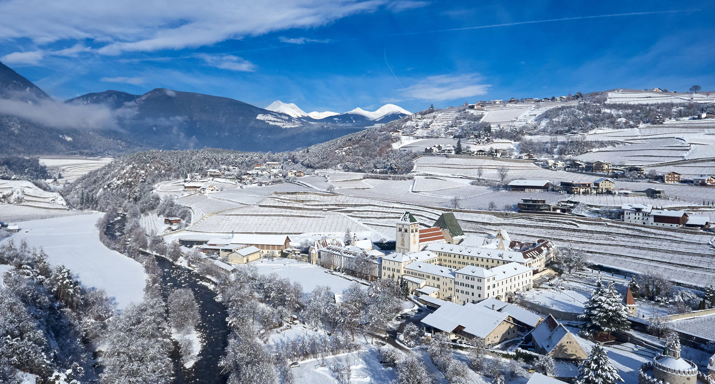 View of Neustift Monastery and environs in winter