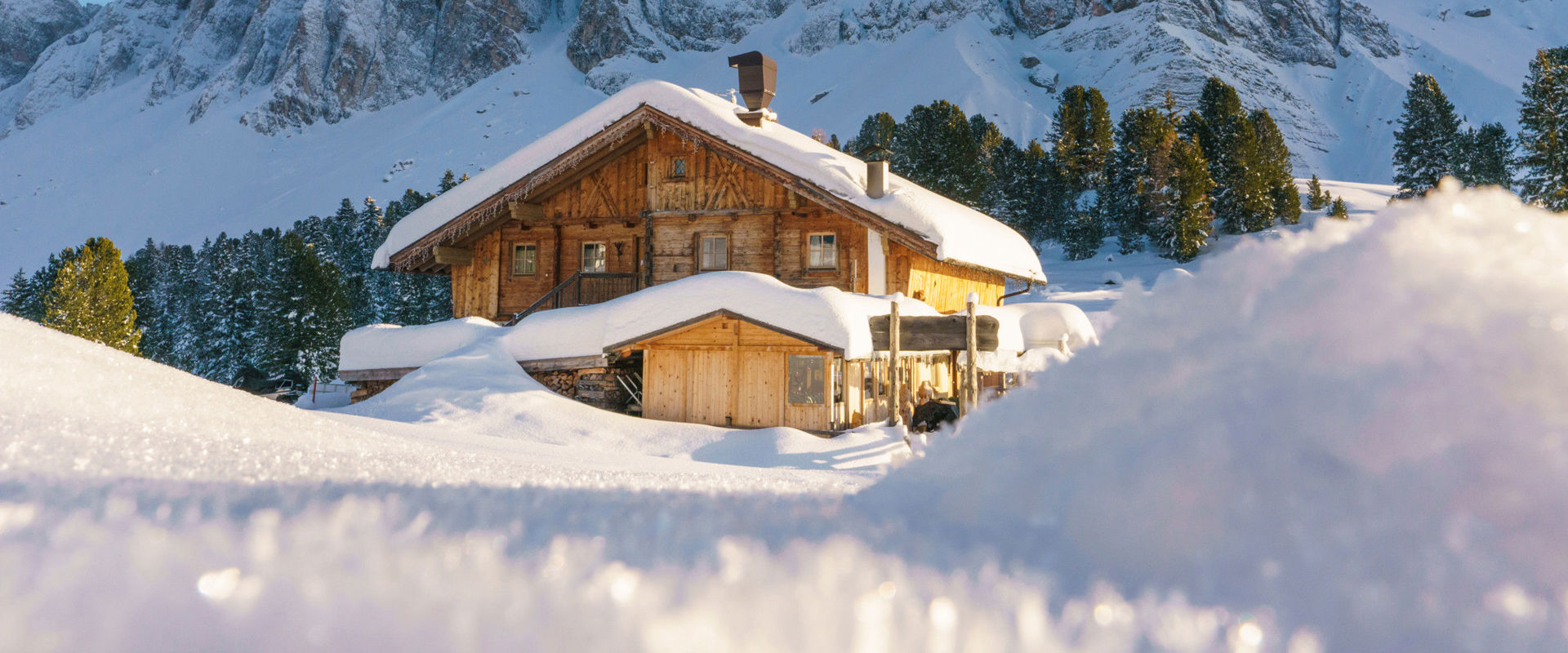 Geisleralm Geisleralm hut & Geisler peaks covered in snow