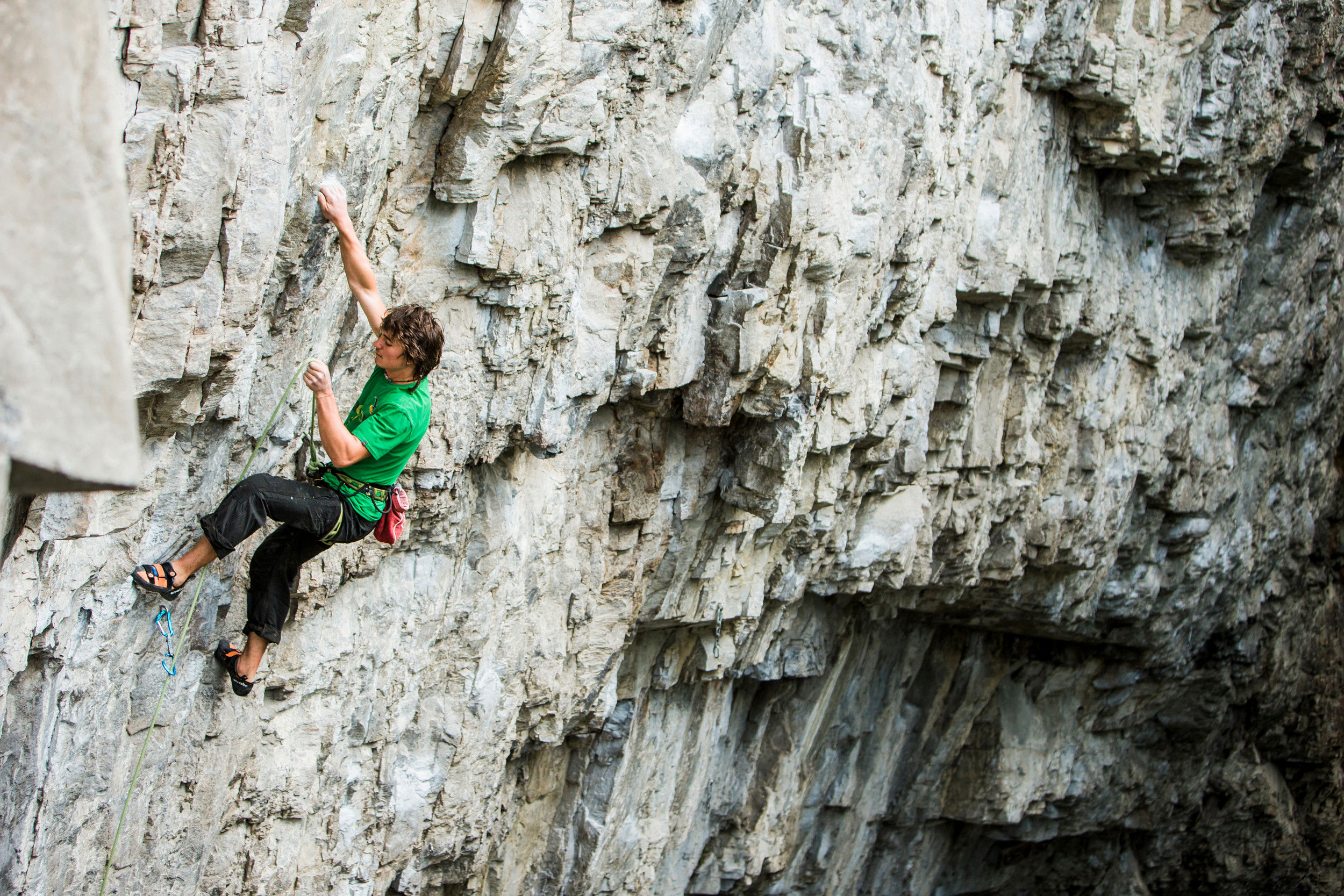 A boy climbing on the Pursteinwand in Sand in Taufers.