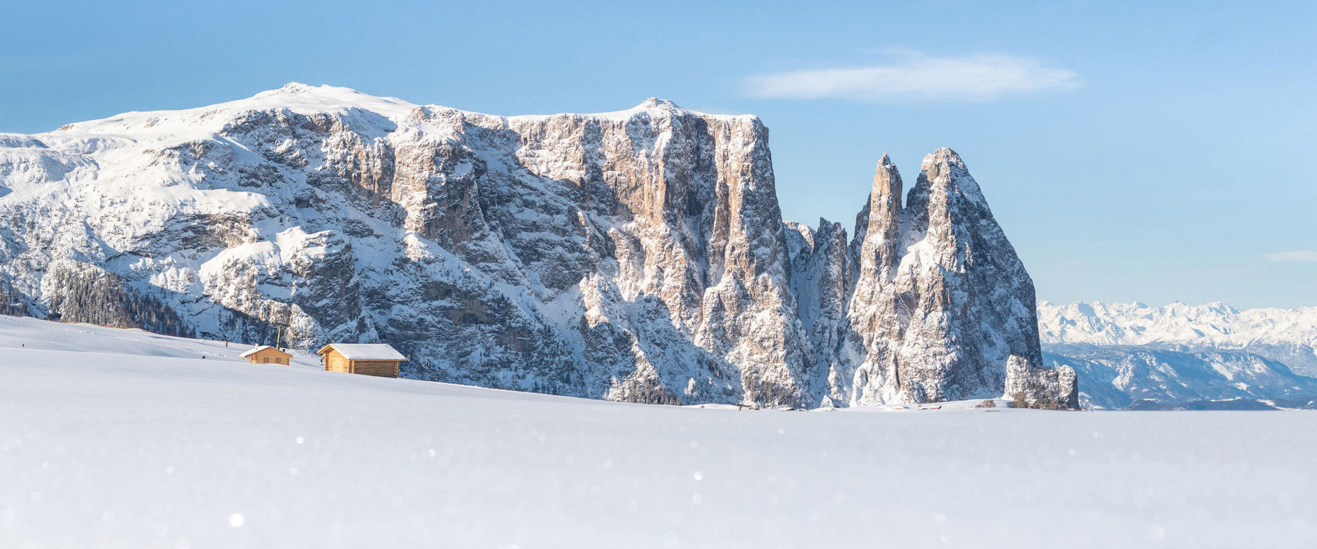 Winter landscape with a view of the Dolomites.