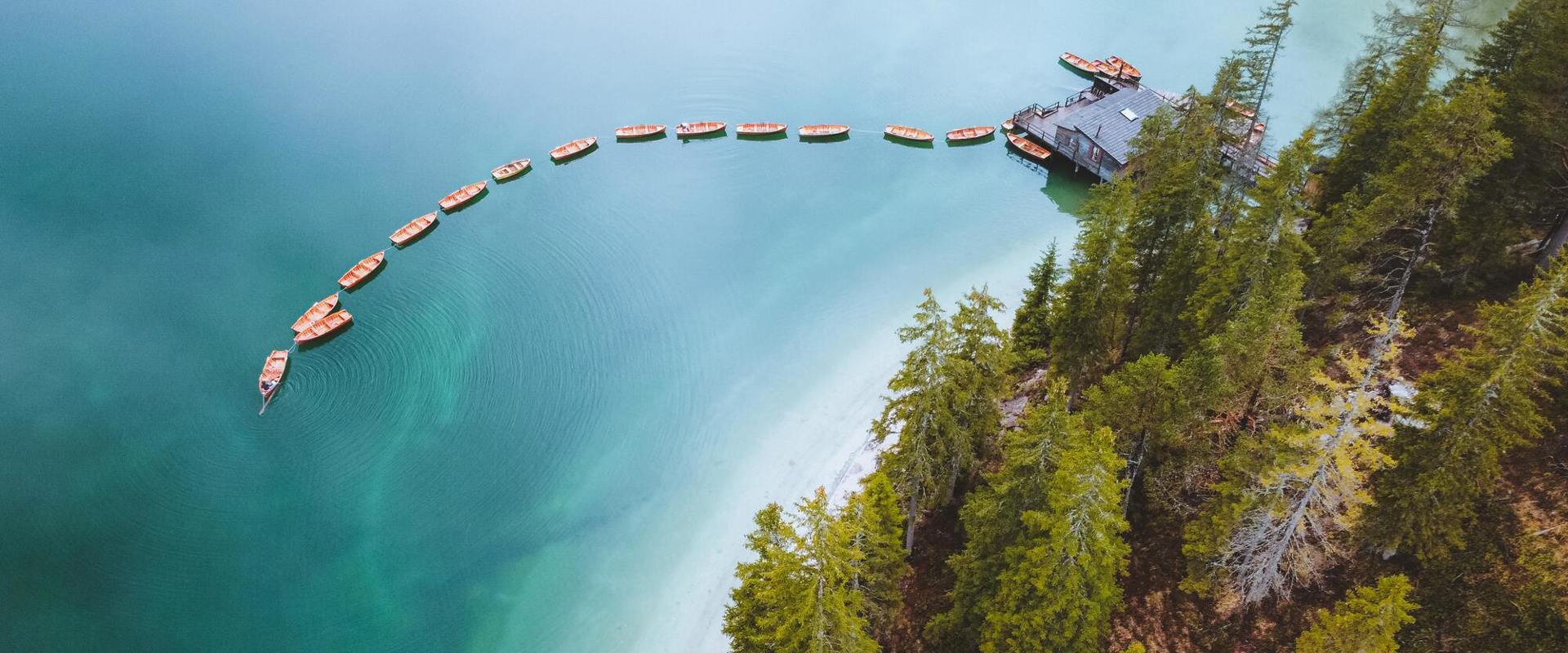 Boat rental at Lake Prags. Boat rental at Lake Prags seen from above.
