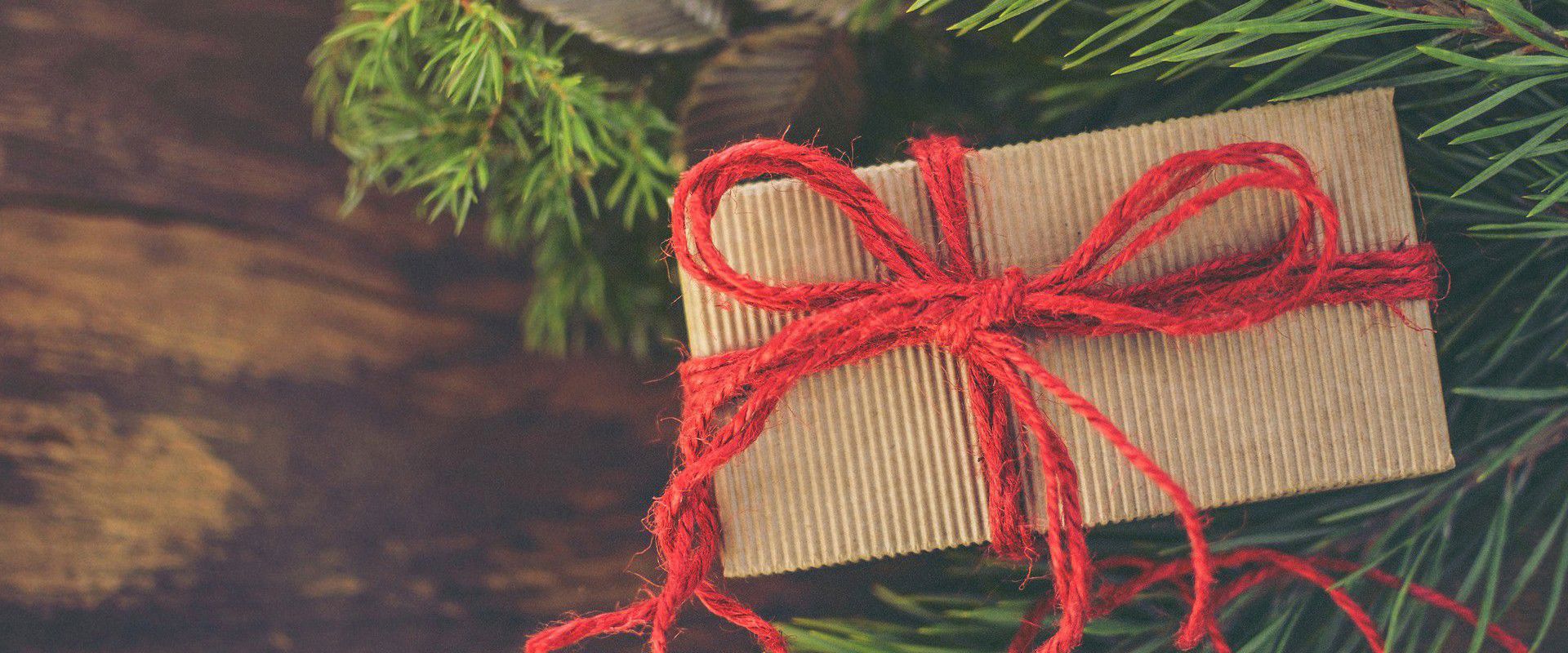 Christmas Present Gift pack with pine branches