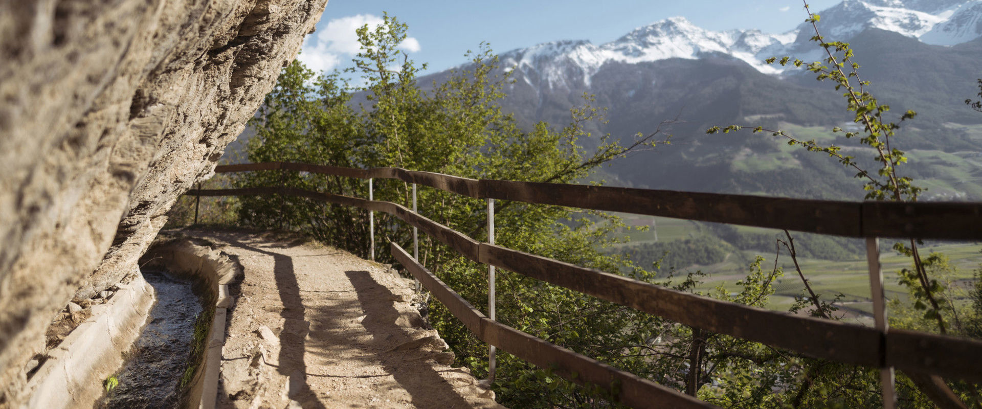 “Waalwege” – hiking in Vinschgau View of a Waalweg (a irrigation system) with a wonderful view.